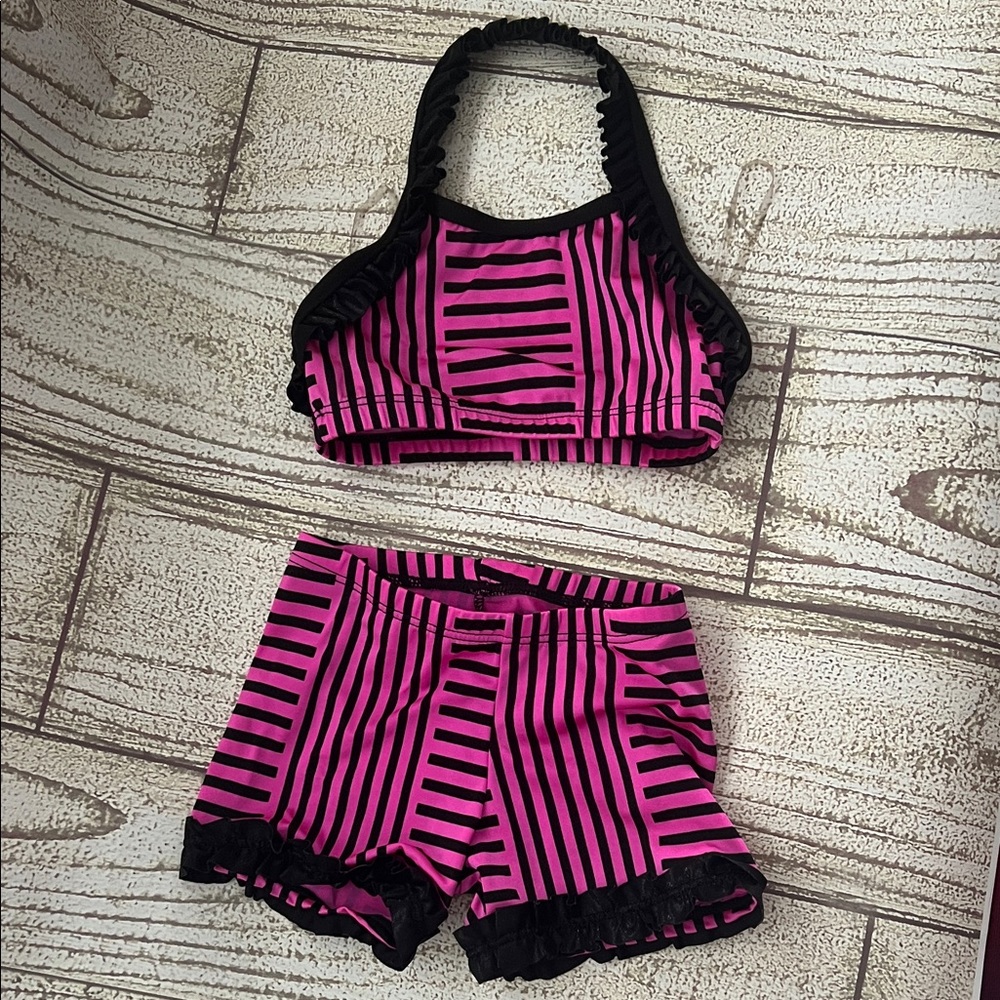 Pink and Black Striped Kids Swim Set